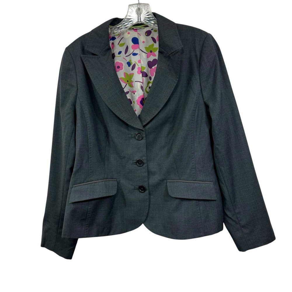 Boden Charcoal Blazer with Colorful Floral Lining